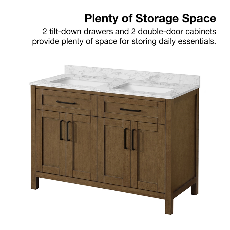 Tahoe 48 in. Double Sink Bathroom Vanity in Almond Latte with White Countertop