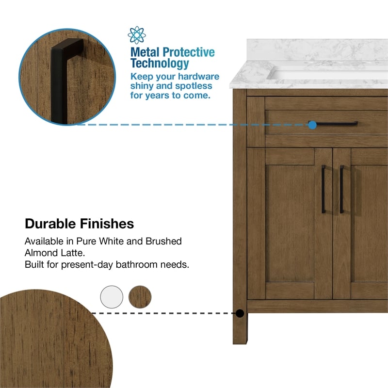 Tahoe 48 in. Double Sink Bathroom Vanity in Almond Latte with White Countertop