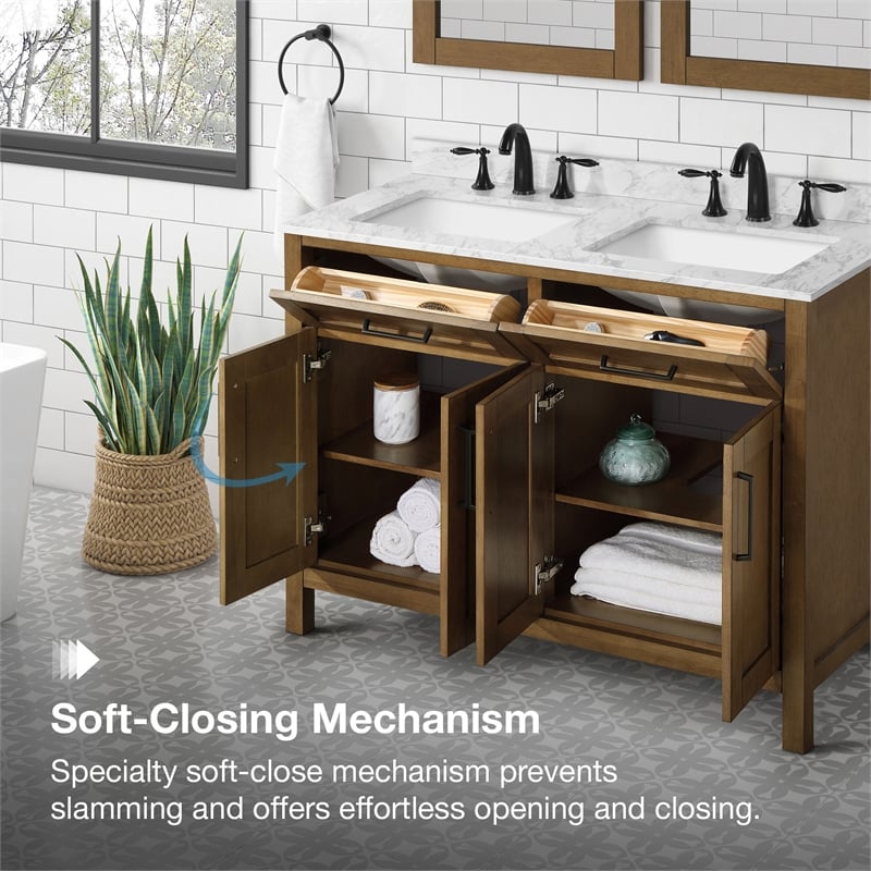 Tahoe 48 in. Double Sink Bathroom Vanity in Almond Latte with White Countertop