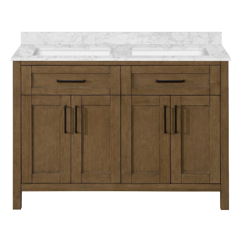 Tahoe 48 in. Double Sink Bathroom Vanity in Almond Latte with White Countertop