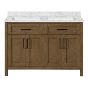 Tahoe 48 in. Double Sink Bathroom Vanity in Almond Latte with White Countertop