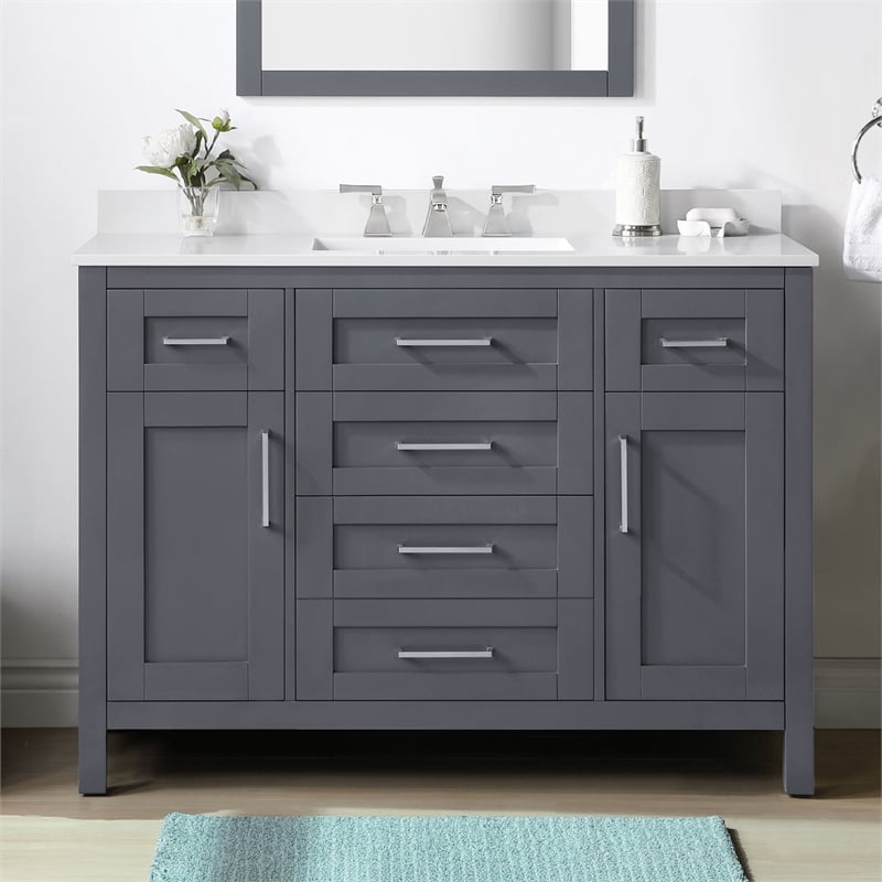 OVE Tahoe 48 in. Bathroom Vanity in Dark Charcoal with Brushed NIckel Hardware