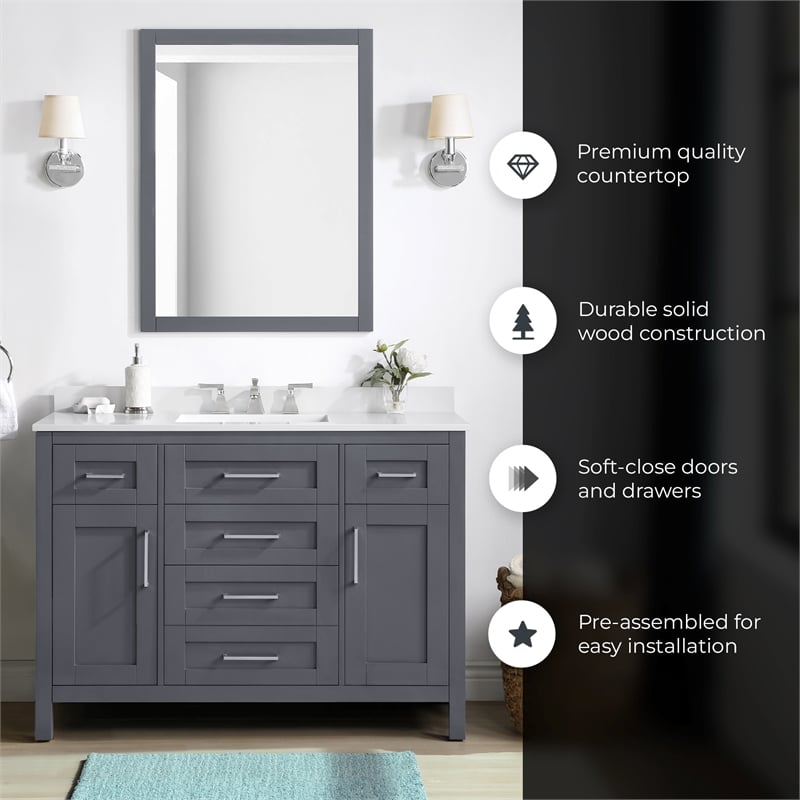 OVE Tahoe 48 in. Bathroom Vanity in Dark Charcoal with Brushed NIckel Hardware