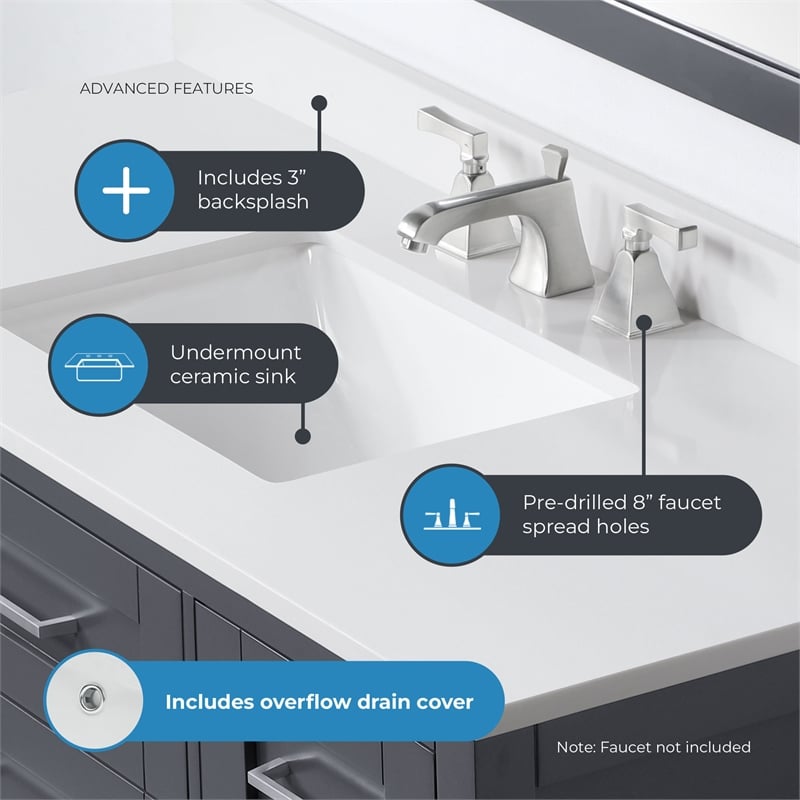 OVE Tahoe 48 in. Bathroom Vanity in Dark Charcoal with Brushed NIckel Hardware