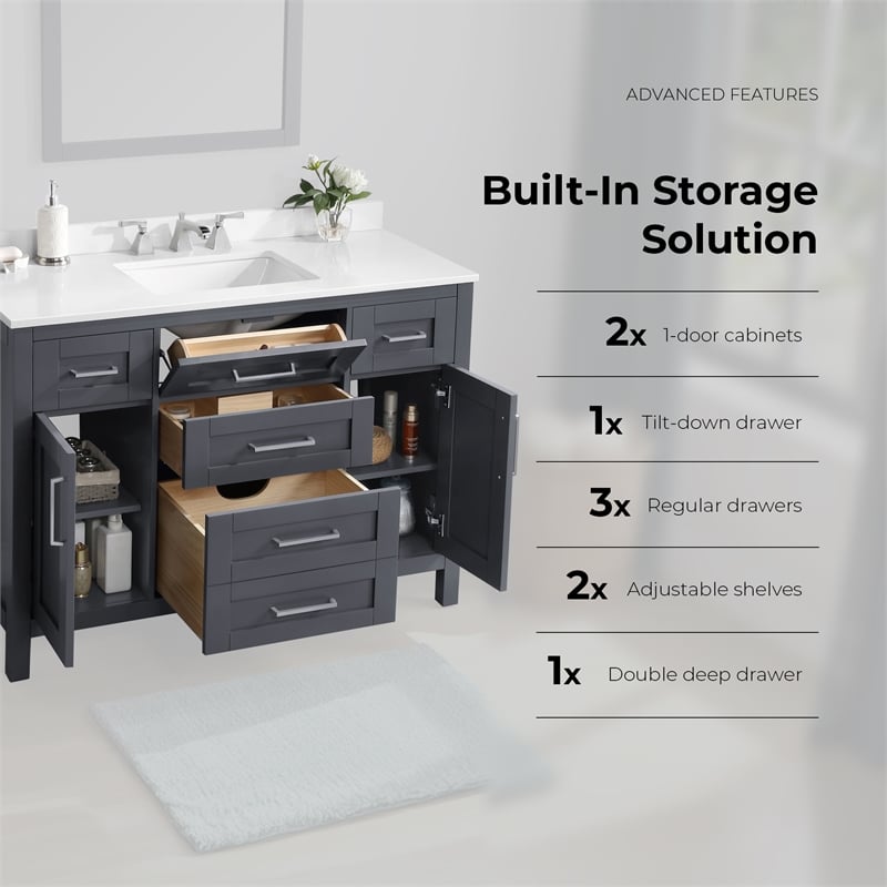 OVE Tahoe 48 in. Bathroom Vanity in Dark Charcoal with Brushed NIckel Hardware