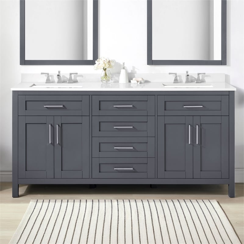 OVE Tahoe 72 in. Bathroom Vanity in Dark Charcoal with Brushed NIckel Hardware