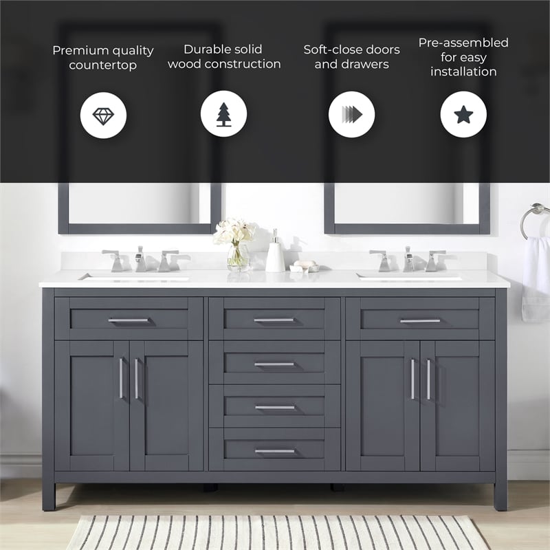 OVE Tahoe 72 in. Bathroom Vanity in Dark Charcoal with Brushed NIckel Hardware