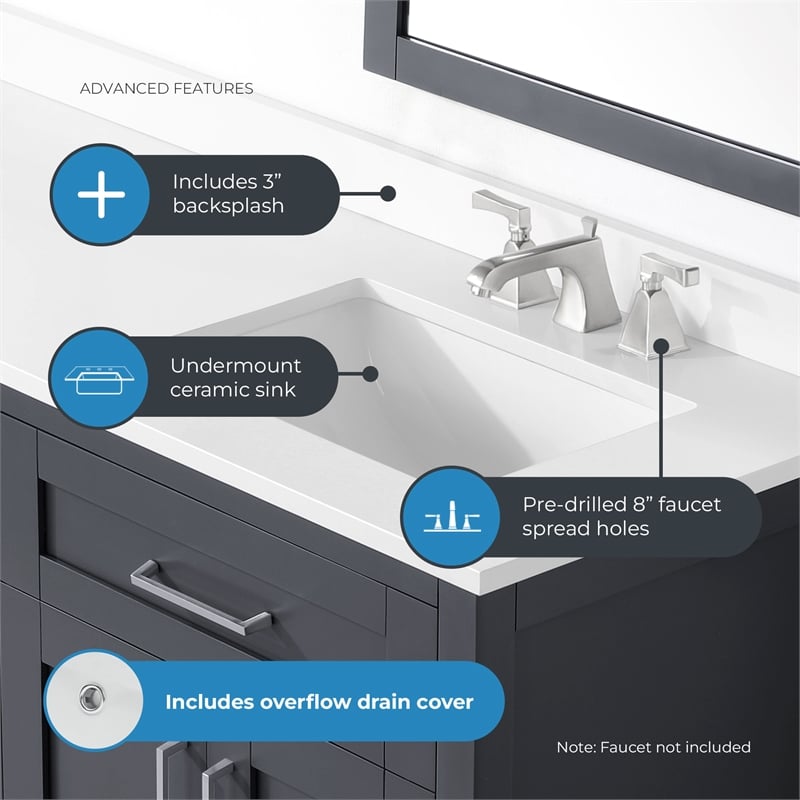 OVE Tahoe 72 in. Bathroom Vanity in Dark Charcoal with Brushed NIckel Hardware