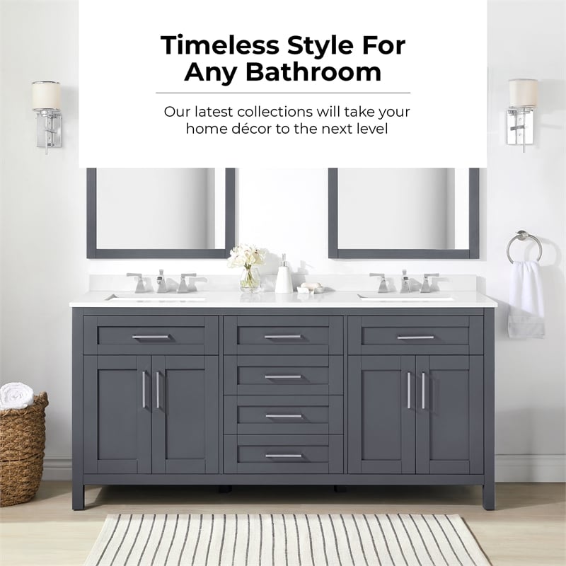 OVE Tahoe 72 in. Bathroom Vanity in Dark Charcoal with Brushed NIckel Hardware