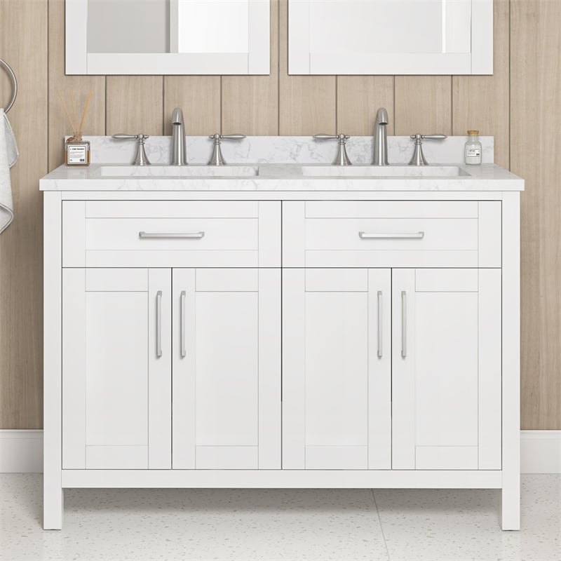 Tahoe 48 in. Double Sink Bathroom Vanity in Pure White with White Countertop