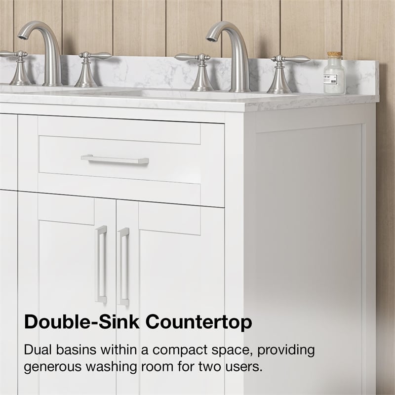 Tahoe 48 in. Double Sink Bathroom Vanity in Pure White with White Countertop
