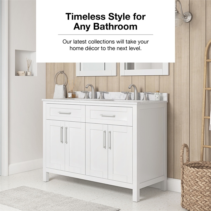 Tahoe 48 in. Double Sink Bathroom Vanity in Pure White with White Countertop