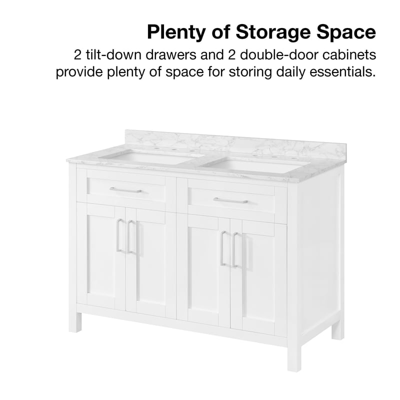 Tahoe 48 in. Double Sink Bathroom Vanity in Pure White with White Countertop