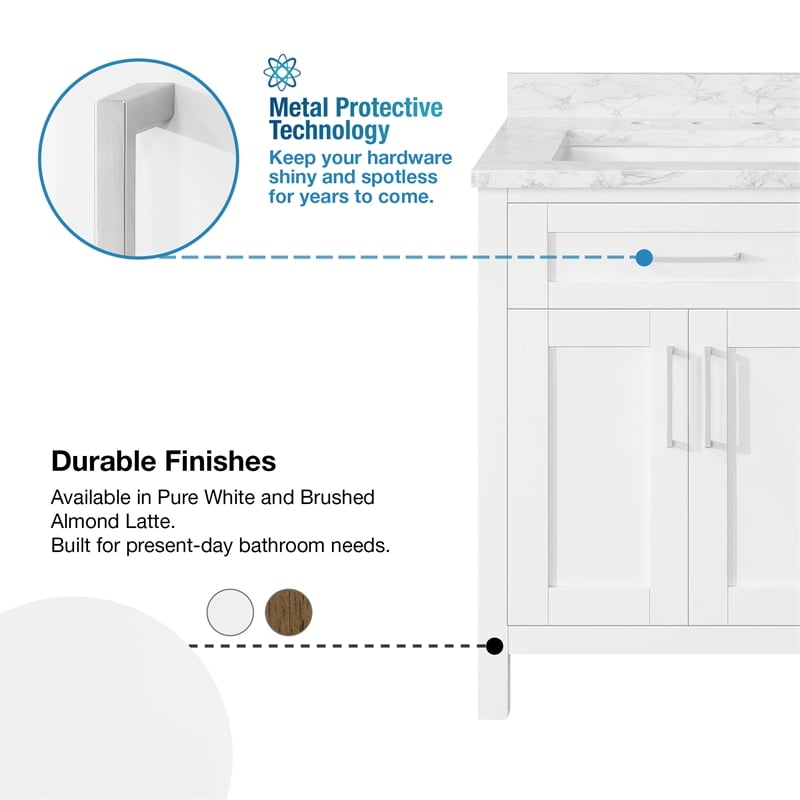 Tahoe 48 in. Double Sink Bathroom Vanity in Pure White with White Countertop