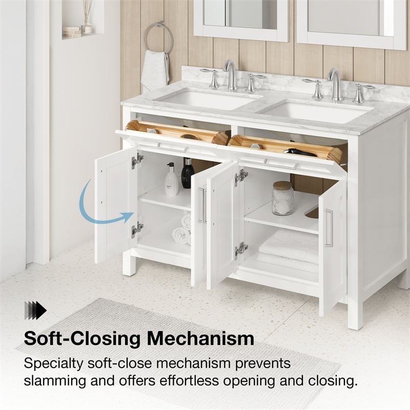 Tahoe 48 in. Double Sink Bathroom Vanity in Pure White with White Countertop