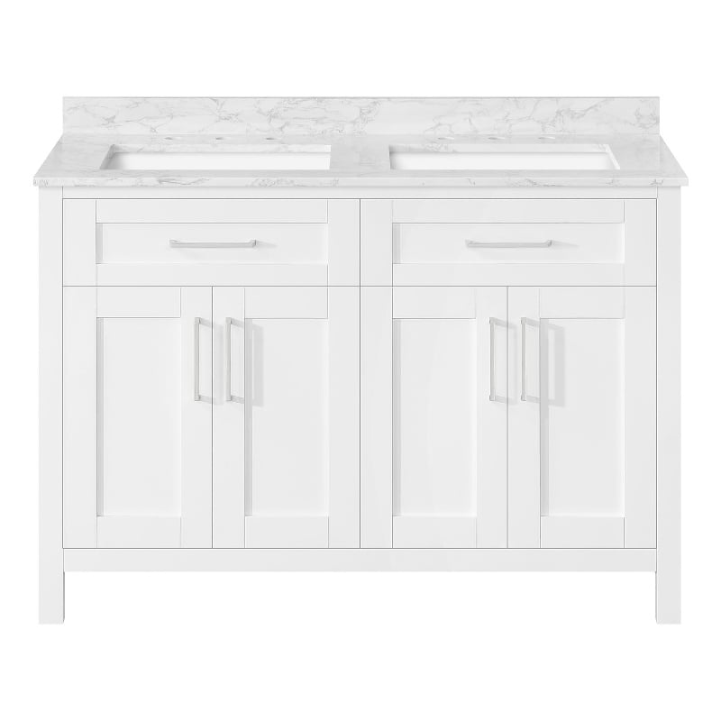 Tahoe 48 in. Double Sink Bathroom Vanity in Pure White with White Countertop