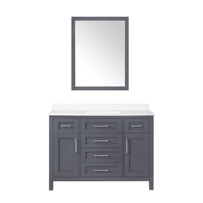 OVE Tahoe 48 in. Bathroom Vanity in Dark Charcoal with Mirror Brushed NIckel