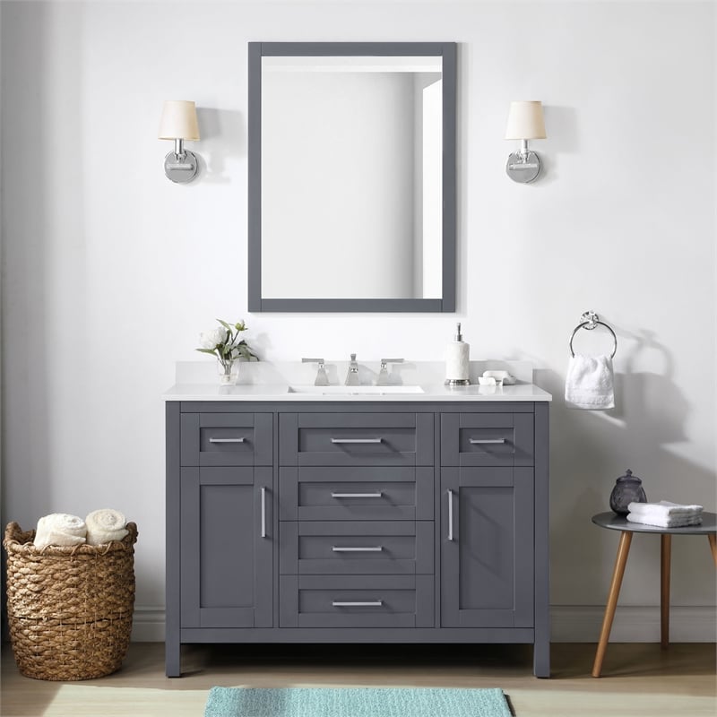 OVE Tahoe 48 in. Bathroom Vanity in Dark Charcoal with Mirror Brushed NIckel