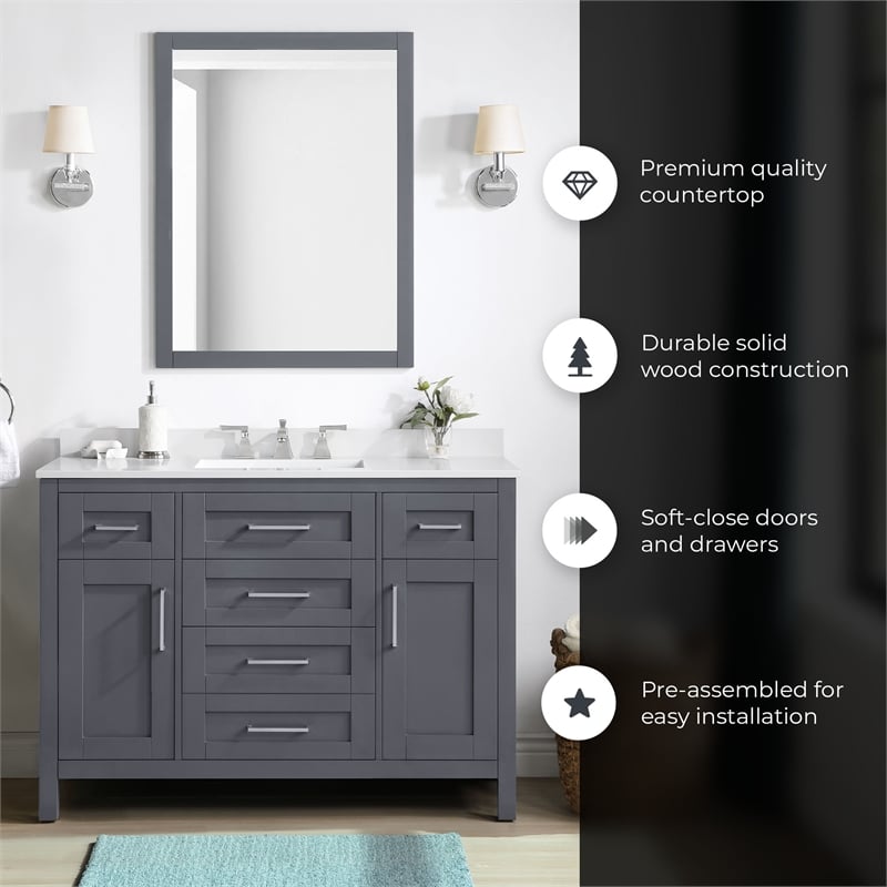 OVE Tahoe 48 in. Bathroom Vanity in Dark Charcoal with Mirror Brushed NIckel