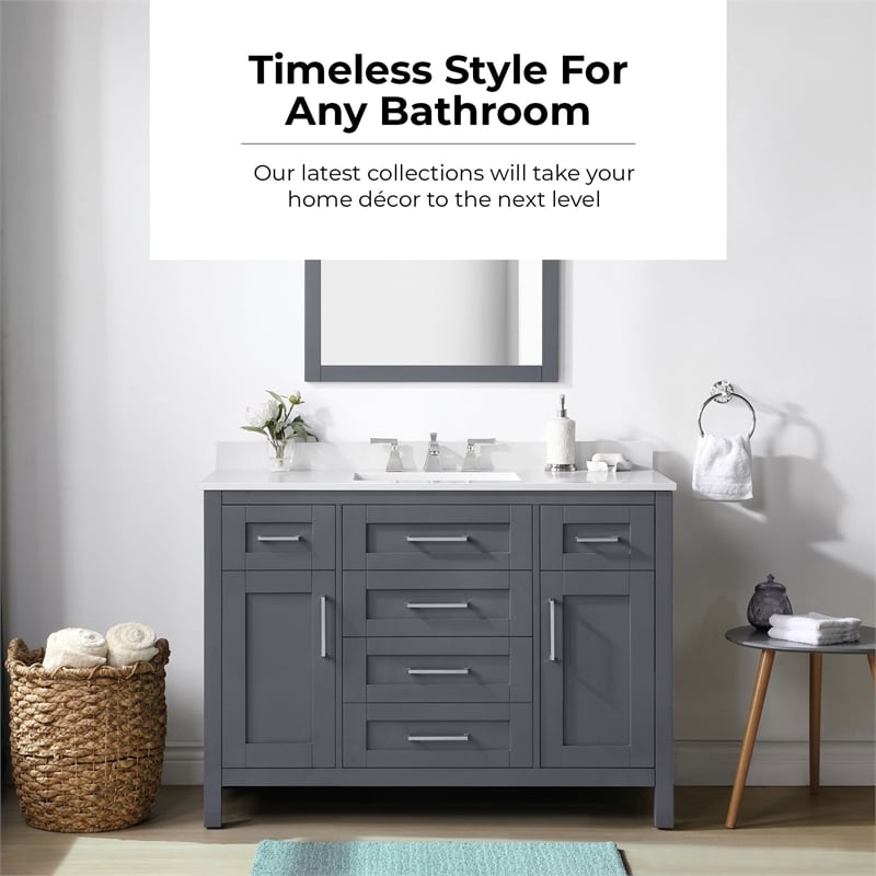 OVE Tahoe 48 in. Bathroom Vanity in Dark Charcoal with Mirror Brushed NIckel