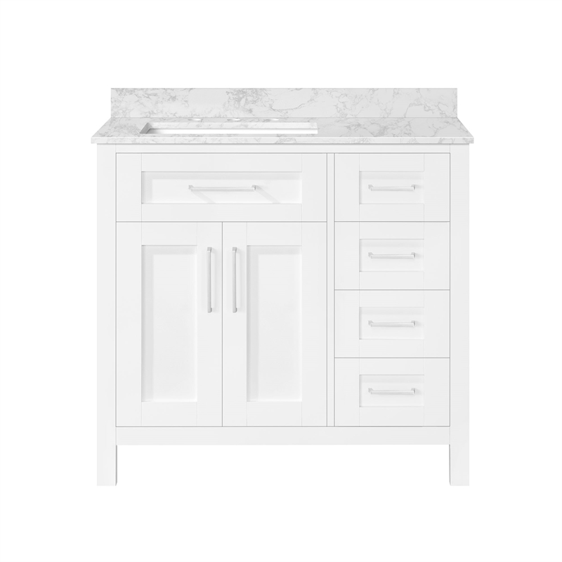 Tahoe 36 in. Bathroom Vanity in Pure White with White Countertop