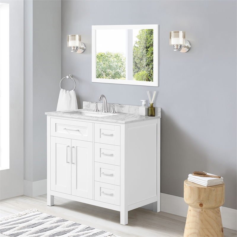Tahoe 36 in. Bathroom Vanity in Pure White with White Countertop