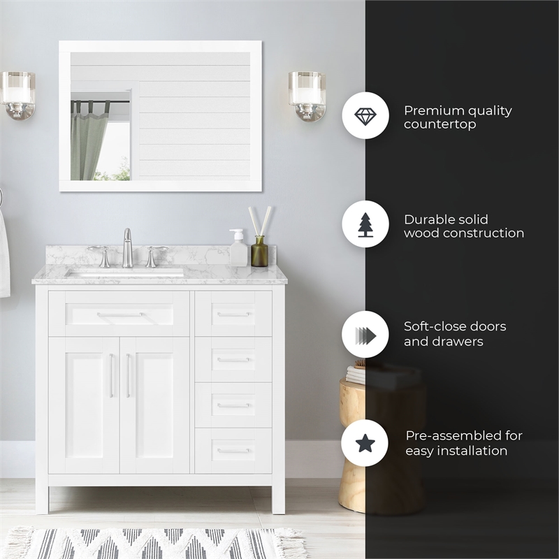 Tahoe 36 in. Bathroom Vanity in Pure White with White Countertop