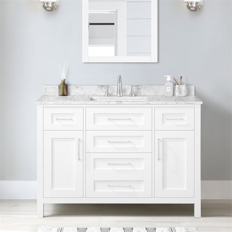 Tahoe 48 in. Bathroom Vanity in Pure White with White Countertop