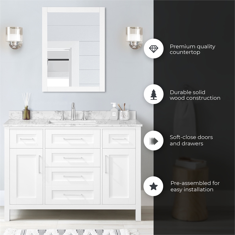 Tahoe 48 in. Bathroom Vanity in Pure White with White Countertop