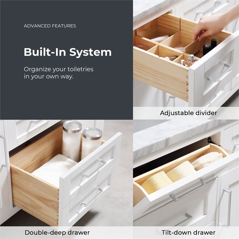 Tahoe 48 in. Bathroom Vanity in Pure White with White Countertop