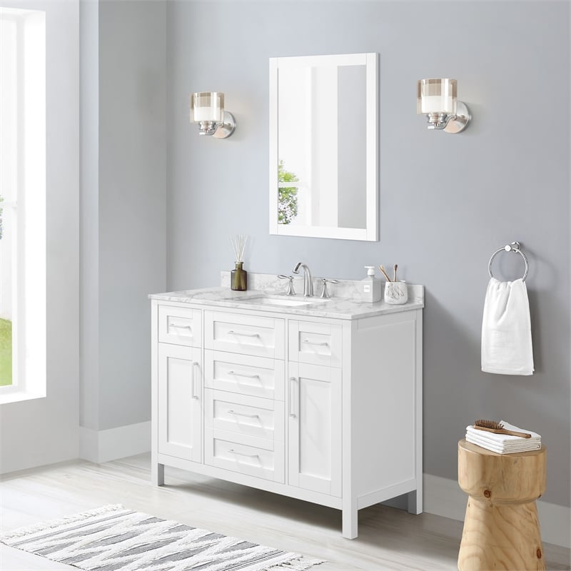 Tahoe 48 in. Bathroom Vanity in Pure White with White Countertop