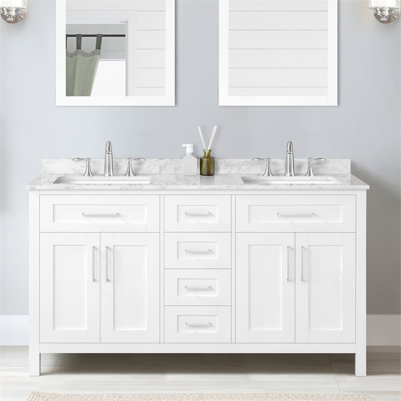 Tahoe 60 in. Double Sink Bathroom Vanity in Pure White with White Countertop