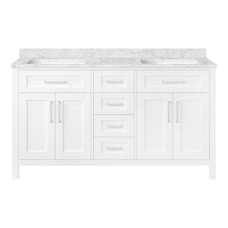Tahoe 60 in. Double Sink Bathroom Vanity in Pure White with White Countertop