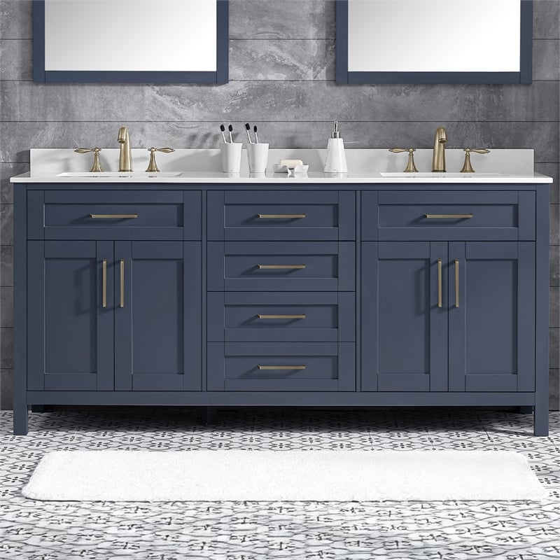 Tahoe 72 in. Double Sink Bathroom Vanity in Midnight Blue with Countertop