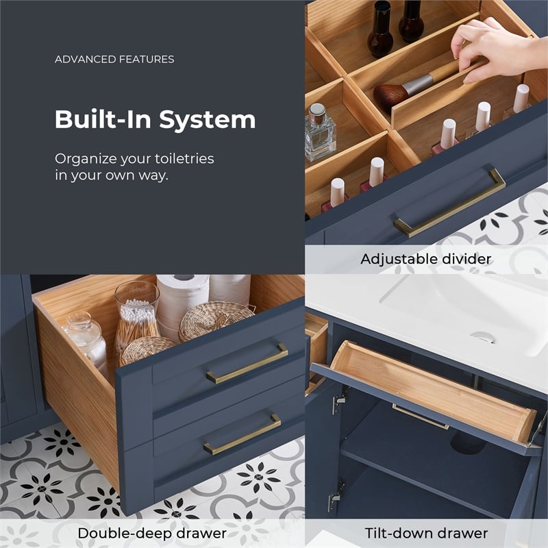 Tahoe 72 in. Double Sink Bathroom Vanity in Midnight Blue with Countertop