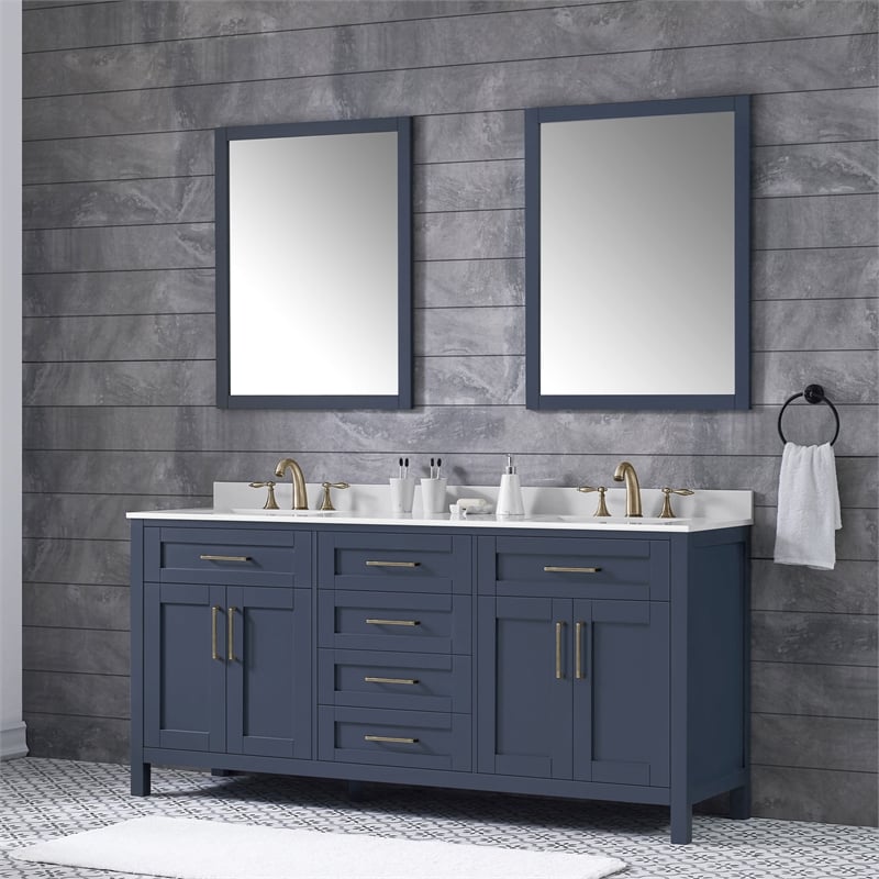 Tahoe 72 in. Double Sink Bathroom Vanity in Midnight Blue with Countertop