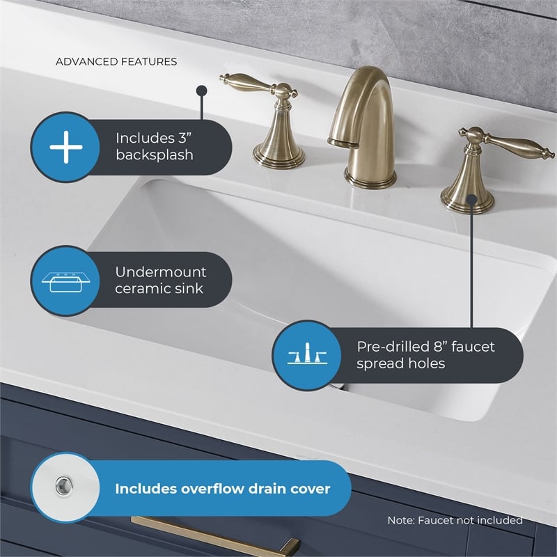 Tahoe 72 in. Double Sink Bathroom Vanity in Midnight Blue with Countertop
