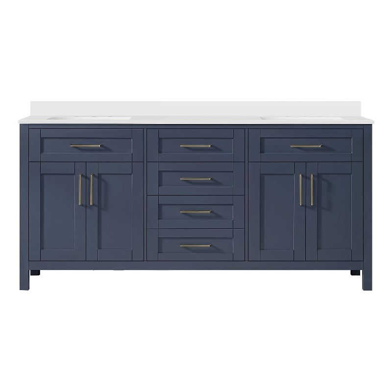 Tahoe 72 in. Double Sink Bathroom Vanity in Midnight Blue with Countertop