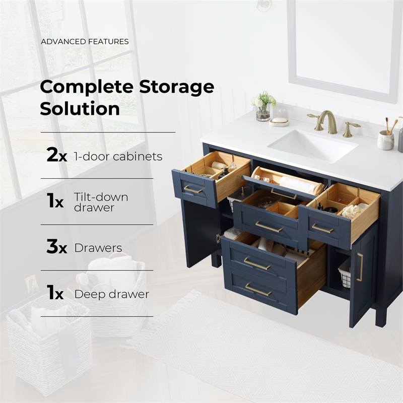 Tahoe 48 in. Bathroom Vanity in Midnight Blue with Countertop