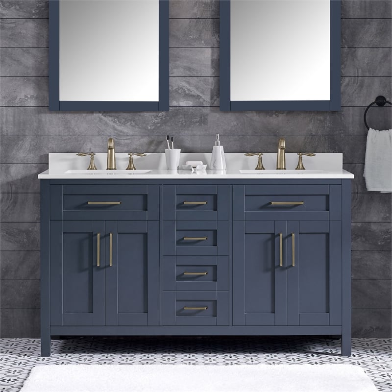 Tahoe 60 in. Double Sink Bathroom Vanity in Midnight Blue with Countertop