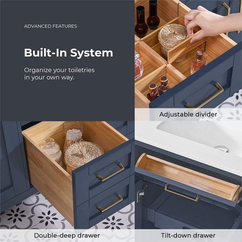 Tahoe 60 in. Double Sink Bathroom Vanity in Midnight Blue with Countertop