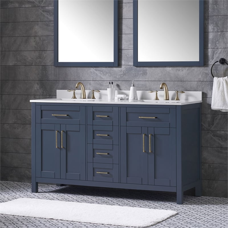 Tahoe 60 in. Double Sink Bathroom Vanity in Midnight Blue with Countertop