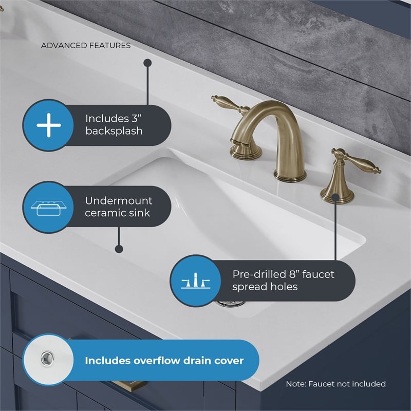 Tahoe 60 in. Double Sink Bathroom Vanity in Midnight Blue with Countertop