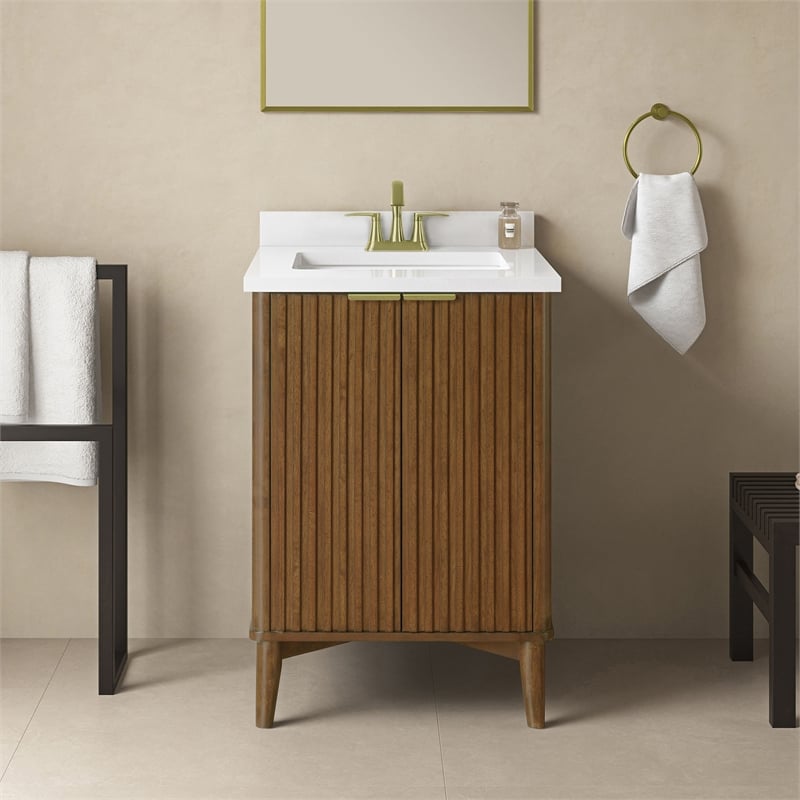 Gabi 24 in. Single Sink Freestanding Warm Walnut Bathroom Vanity