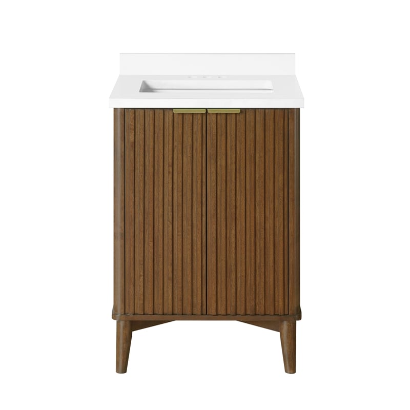 Gabi 24 in. Single Sink Freestanding Warm Walnut Bathroom Vanity