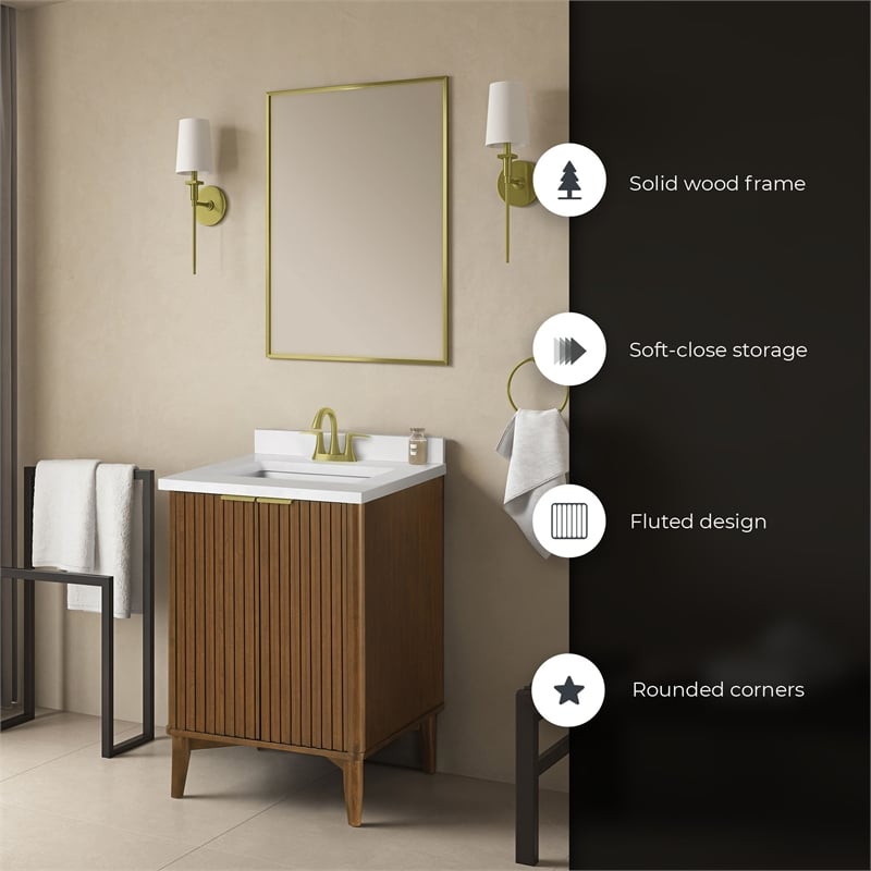 Gabi 24 in. Single Sink Freestanding Warm Walnut Bathroom Vanity
