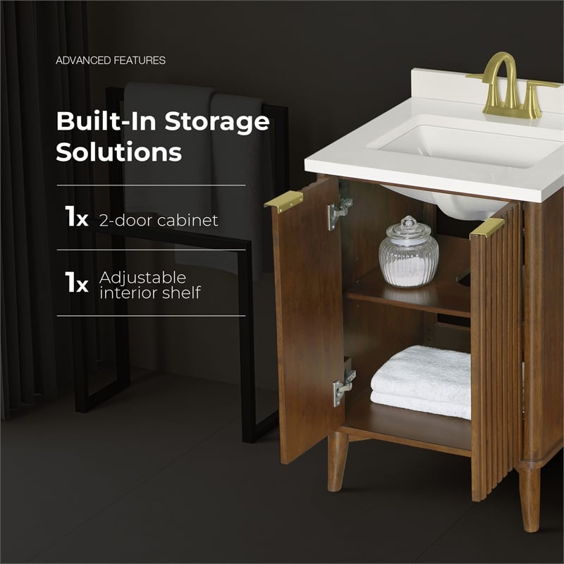 Gabi 24 in. Single Sink Freestanding Warm Walnut Bathroom Vanity