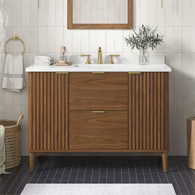 Gabi 48 in. Single Sink Freestanding Warm Walnut Bathroom Vanity