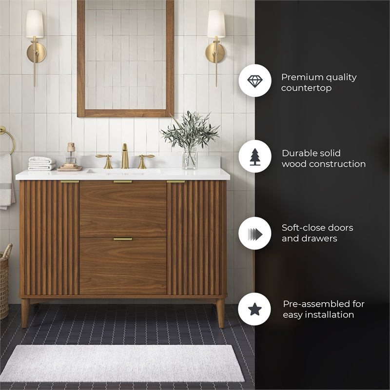 Gabi 48 in. Single Sink Freestanding Warm Walnut Bathroom Vanity