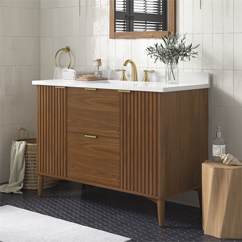 Gabi 48 in. Single Sink Freestanding Warm Walnut Bathroom Vanity